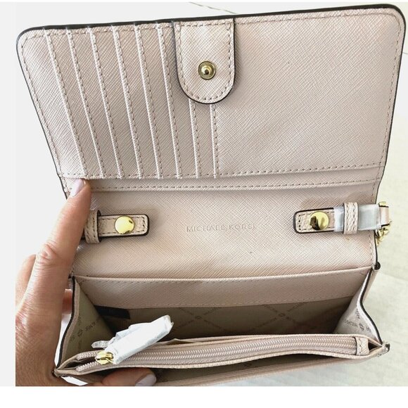 New Michael Kors Jet Set Travel Medium Phone Crossbody Leather Powder Blush - Picture 5 of 5